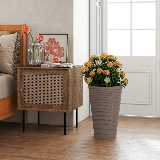 Flower pot set of 2, 45 cm tall, gray ribbed pots with handle design by DirectDeals on Tampa Home & Garden Store