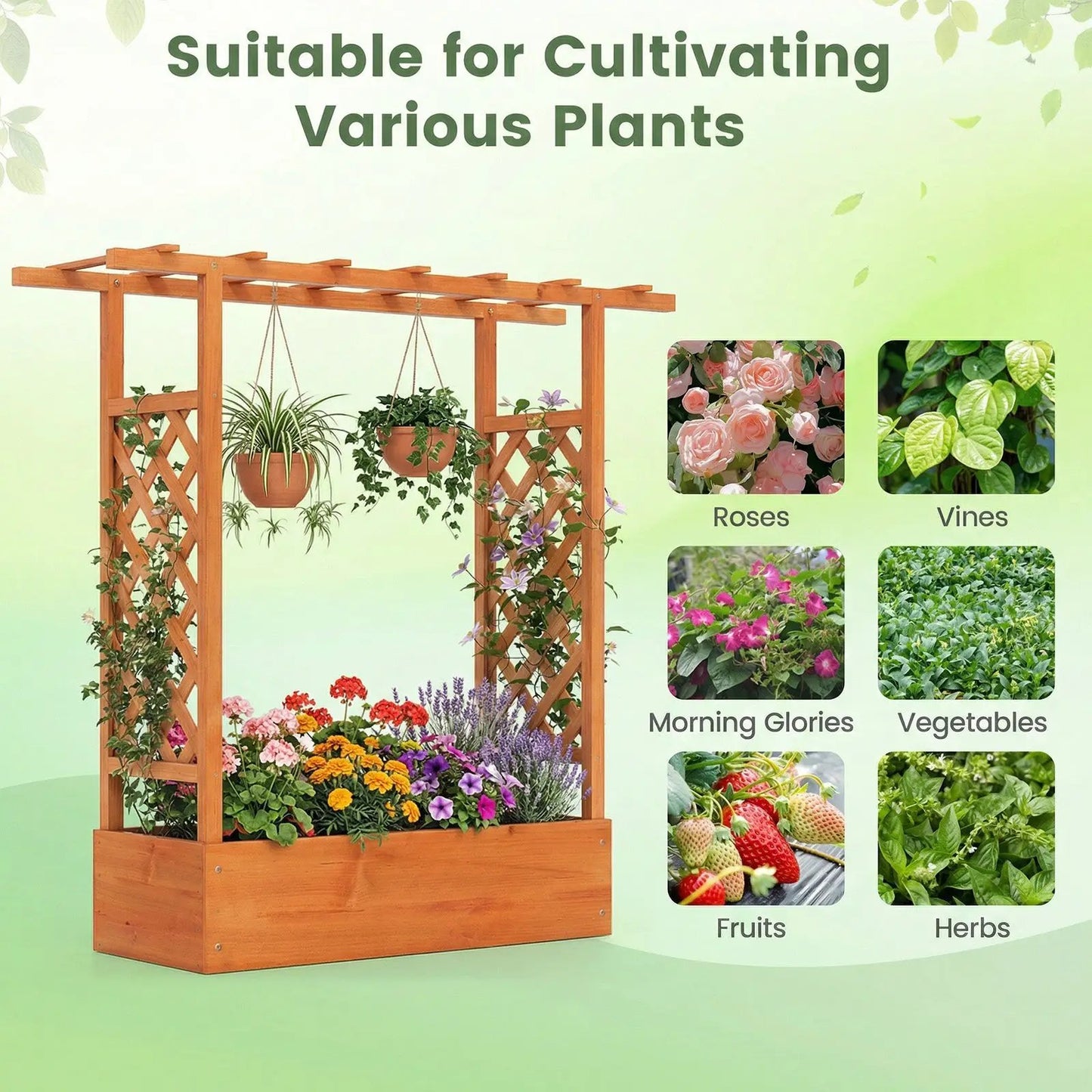 Tall wooden raised garden bed with trellis roof in natural wood finish DirectDeals planter on Tampa Home & Garden Store