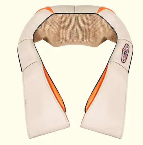 Luyao LY 580A shiatsu heated neck massager beige with orange trim and side control panel on Tampa Home & Garden Store