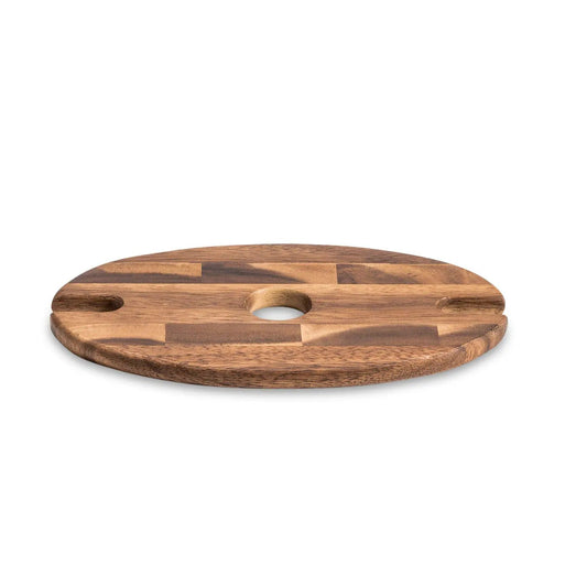 Kalmar Home Acacia Wood End Grain Wine Glass Caddy, circular wood tray with a central hole on Tampa Home & Garden Store