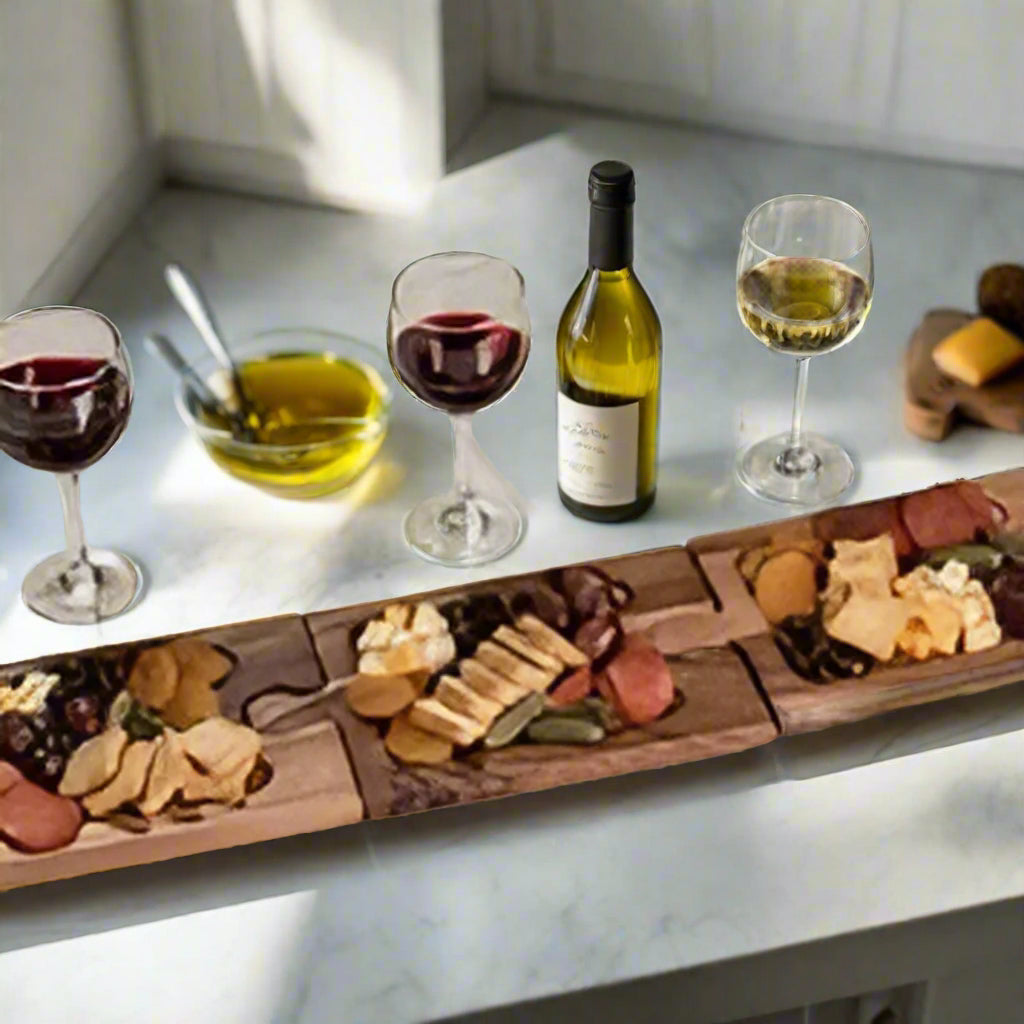Puzzle Shaped Charcuterie / Wine Glass Holder Interlocking Board - Tampa Home & Garden Store