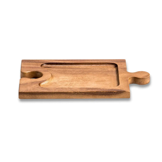 Kalmar Home puzzle-shaped charcuterie and wine glass holder tabletop tray with handle on Tampa Home & Garden Store