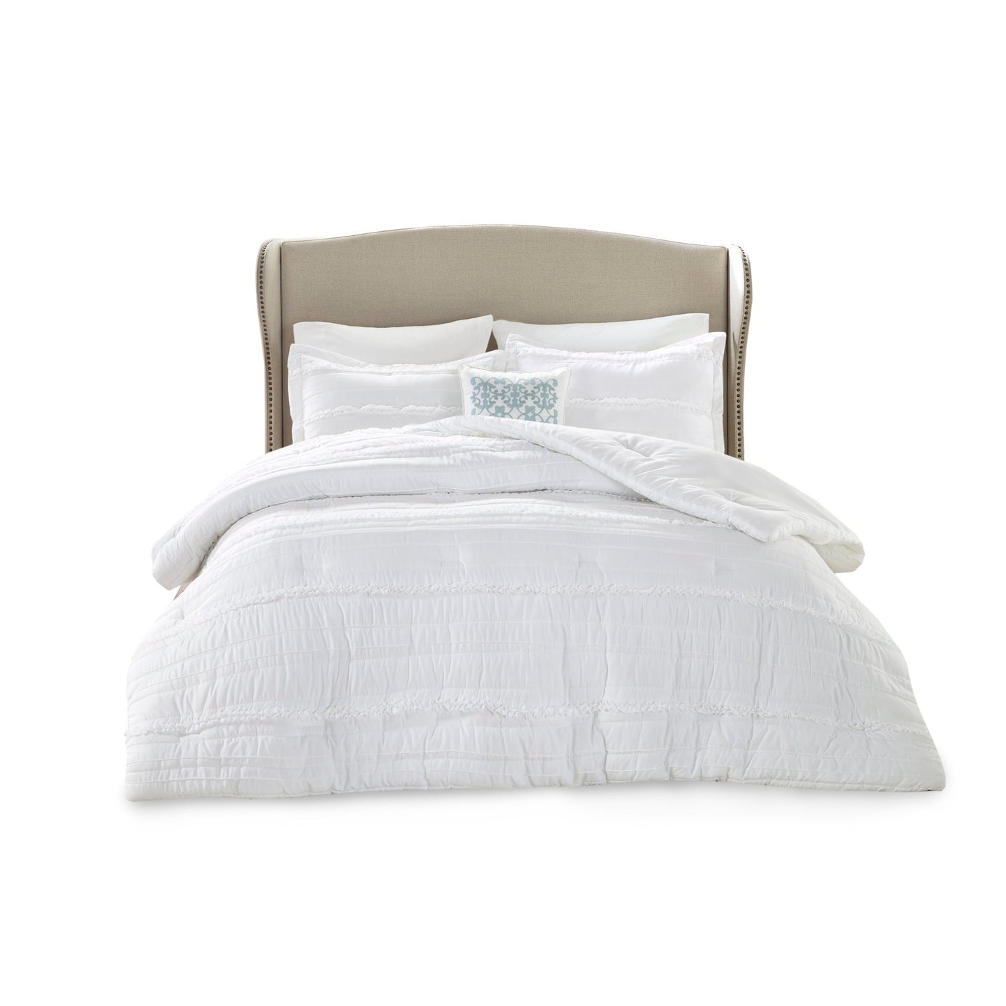 5pc Microfiber Ruffled Comforter Set White Queen HouseOfZazla on Tampa Home & Garden Store