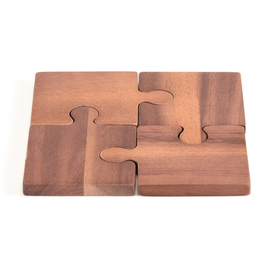 Puzzle Piece Coasters Set, 4 pcs, acacia wood, Kalmar Home, interlocking design on Tampa Home & Garden Store