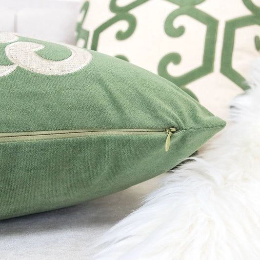 Dora Vintage Vine Pillow Covers Set of 2 green with hidden zipper by Unique Piece Furniture on Tampa Home & Garden Store