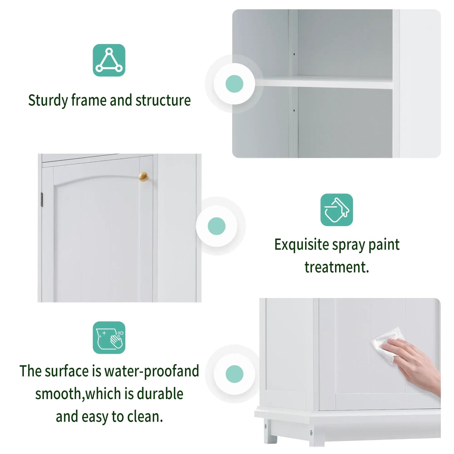 Tall Glass Doors Bathroom Cabinet with Drawers, white finish, gold hardware on Tampa Home & Garden Store