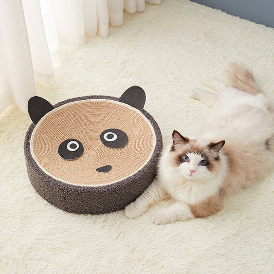 Big cat scratcher bowl with panda-face design, brown corrugated cardboard exterior and beige inner on Tampa Home & Garden Store