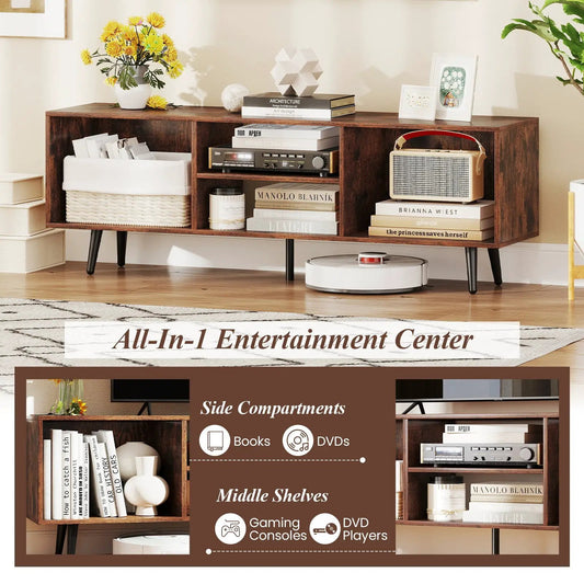 Sturdy TV Stand for 55-Inch TV with metal legs in dark wood finish DirectDeals entertainment unit on Tampa Home & Garden Store