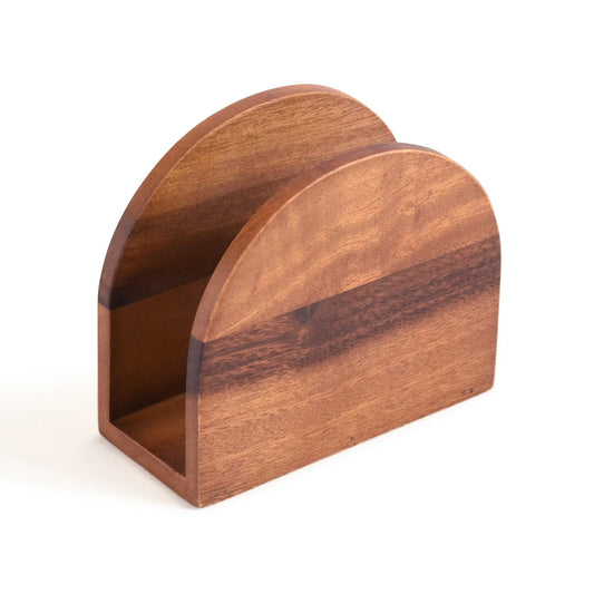 Vertical napkin holder in acacia wood with warm brown finish by Kalmar Home on Tampa Home & Garden Store