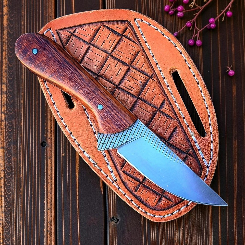 8in fixed blade rasp knife with dark wood handle on leather sheath on Tampa Home & Garden Store
