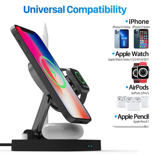 Vertical MagSafe Folding 4-in-1 stand wireless charger for iPhone, Apple Watch, AirPods on Tampa Home & Garden Store
