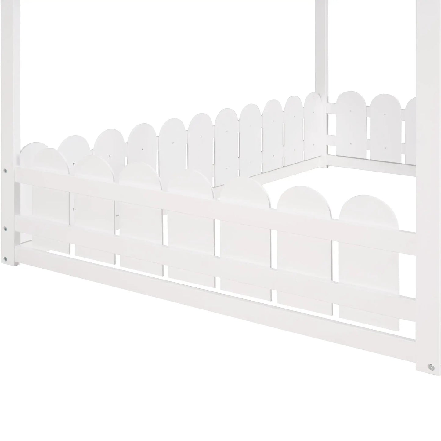Full Size Wood Bed House Bed Frame with Fence for Kids (White) - Tampa Home & Garden Store