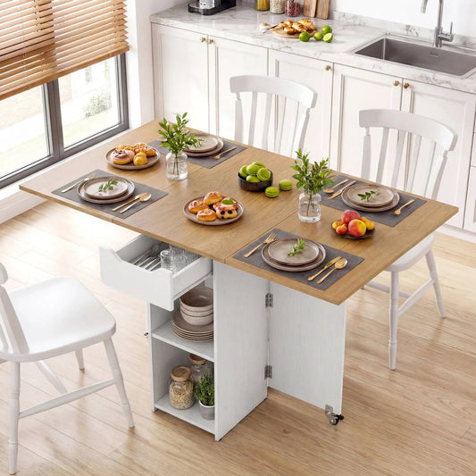 Farmhouse Extendable Wood Table with Wheels, light oak top on Tampa Home & Garden Store