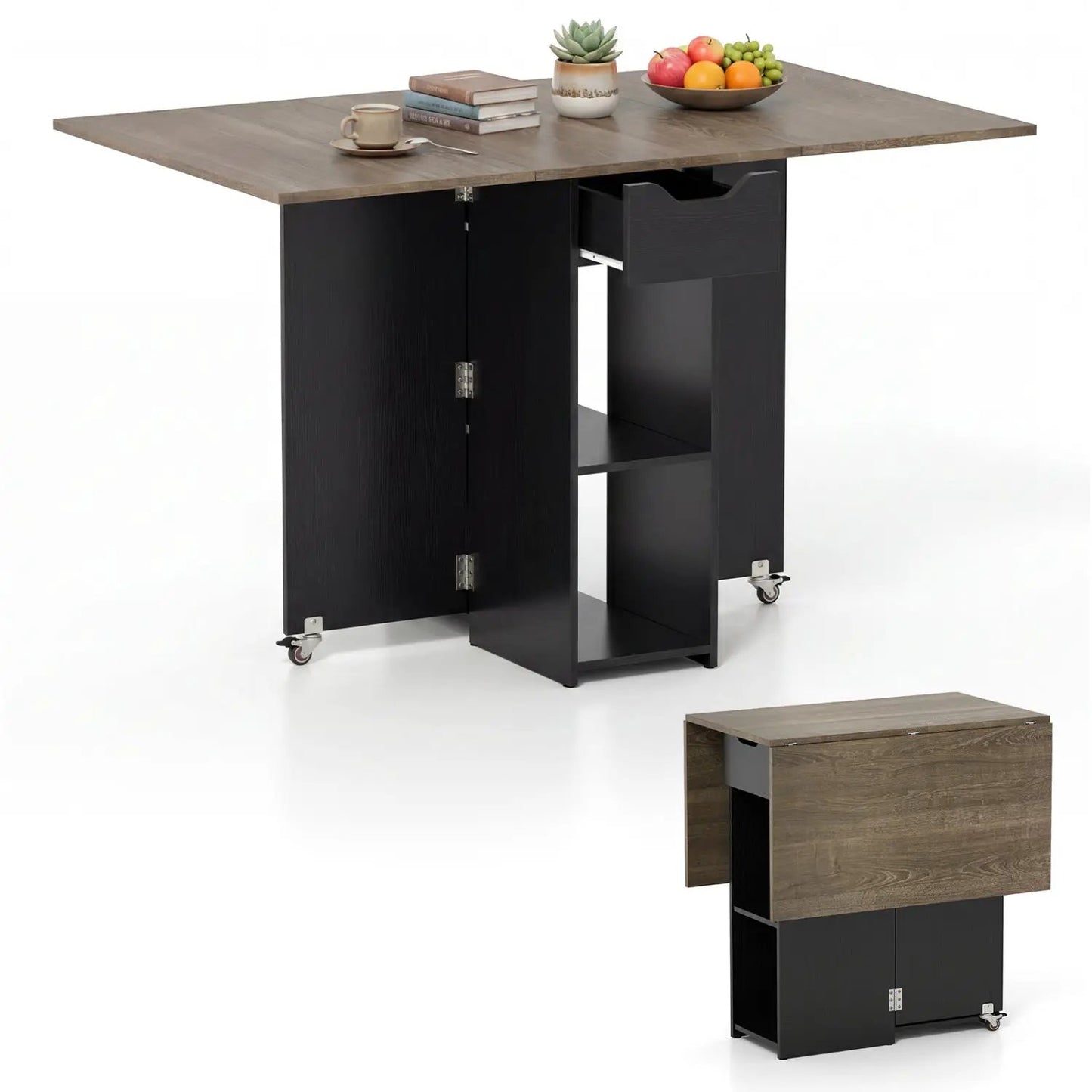 Farmhouse Extendable Wood Table with Wheels dark base brown top DirectDeals on Tampa Home & Garden Store