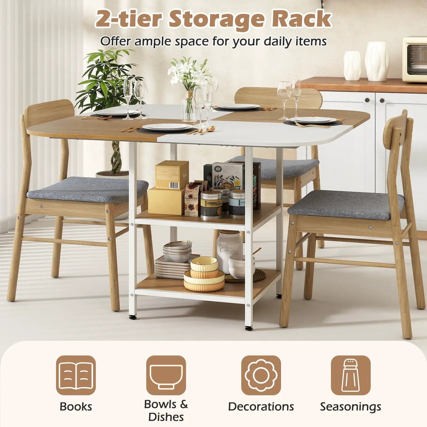 47.5 inch modern square dining table with mix wood and white top on Tampa Home & Garden Store