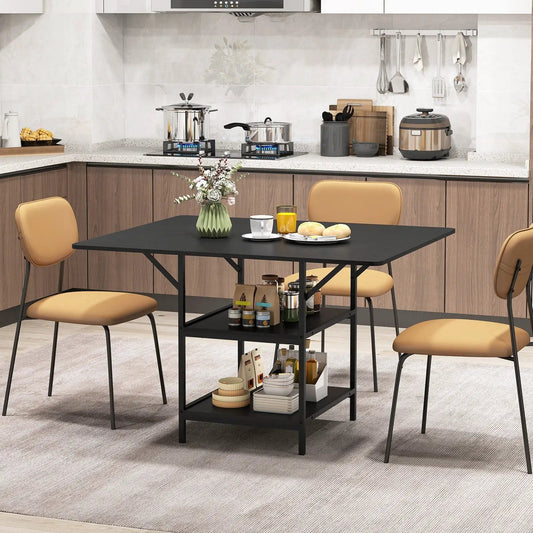 47 Inch Dining Table with Storage Shelves, black tabletop, metal frame, lower shelf on Tampa Home & Garden Store