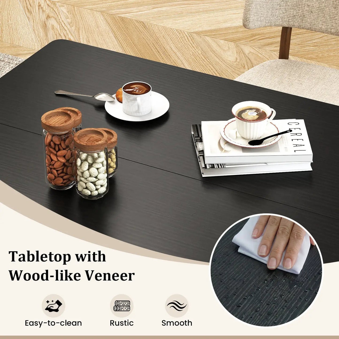47 Inch Dining Table with Storage Shelves black wood-like veneer sturdy metal legs DirectDeals on Tampa Home & Garden Store