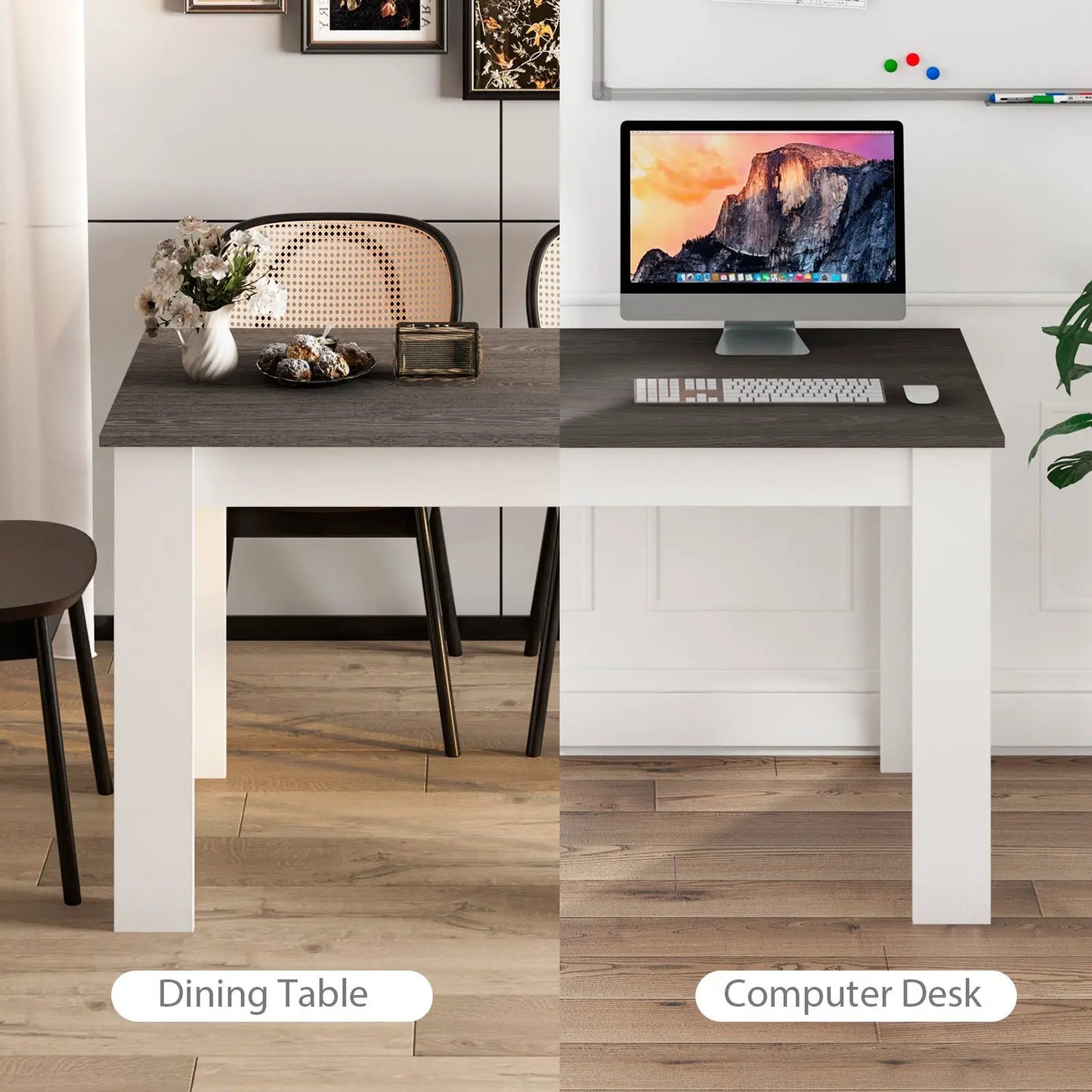 47-Inch dining table with dark wood top and white legs, dual dining and computer desk setup on Tampa Home & Garden Store