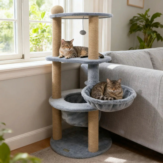 47 Inch Cat Tower with Nest and Scratching Posts plush platforms sisal rope posts 2 cats on Tampa Home & Garden Store