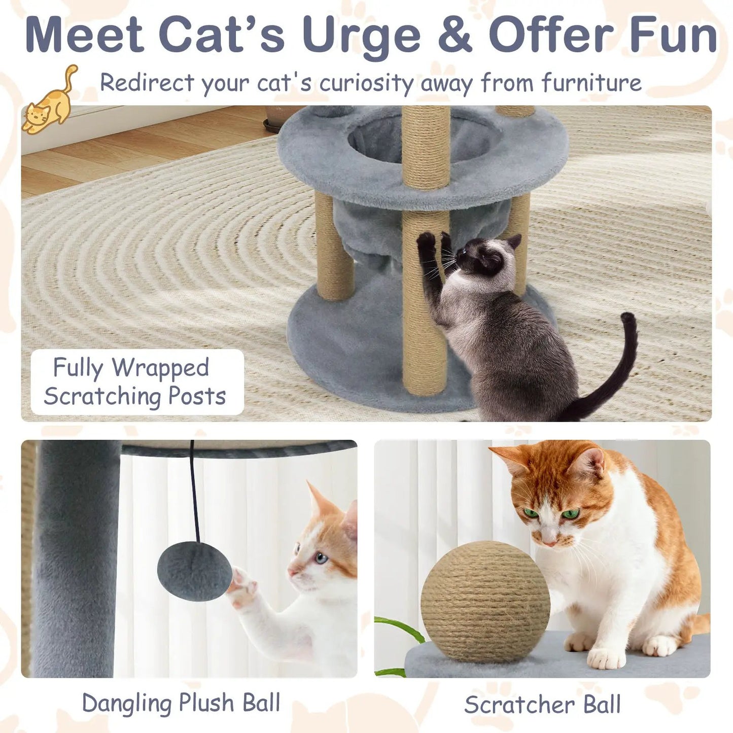 47 Inch Cat Tower with Nest and Scratching Posts gray DirectDeals cat tree with wrapped scratching posts on Tampa Home & Garden Store