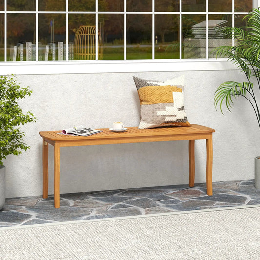Acacia wood outdoor 48 inch patio dining bench with natural finish on Tampa Home & Garden Store