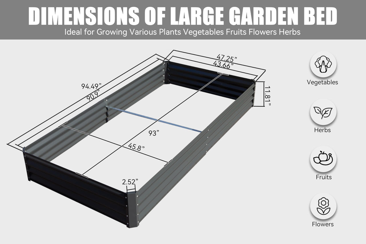 Galvanized raised garden bed frame by HouseOfZazla, gray steel construction with dimensions on Tampa Home & Garden Store
