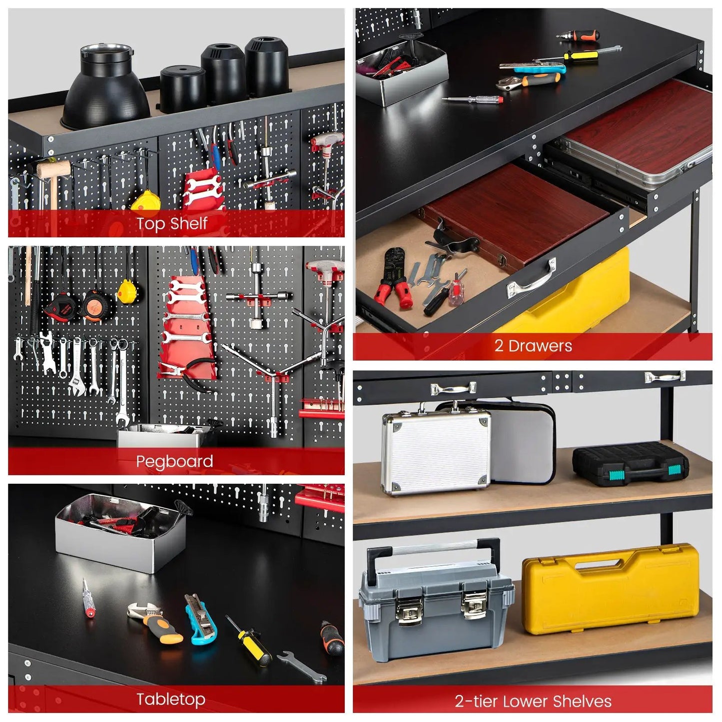DirectDeals 48-Inch Black Workbench with Pegboard and 2 Drawers on Tampa Home & Garden Store