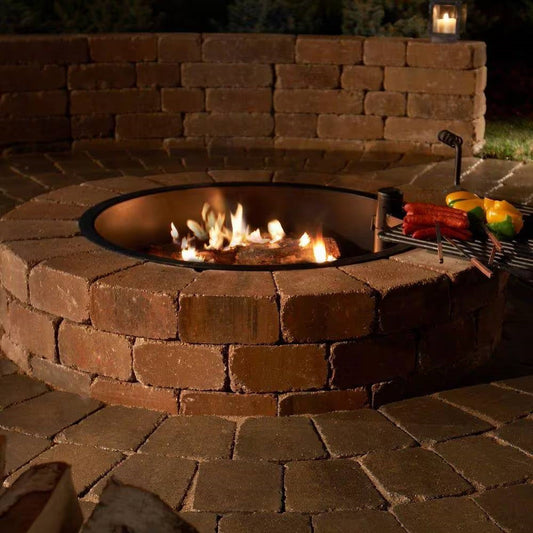 48-in Outdoor Round Concrete Block Stone Fire Pit Kit with Cooking Grill Grate - Tampa Home & Garden Store