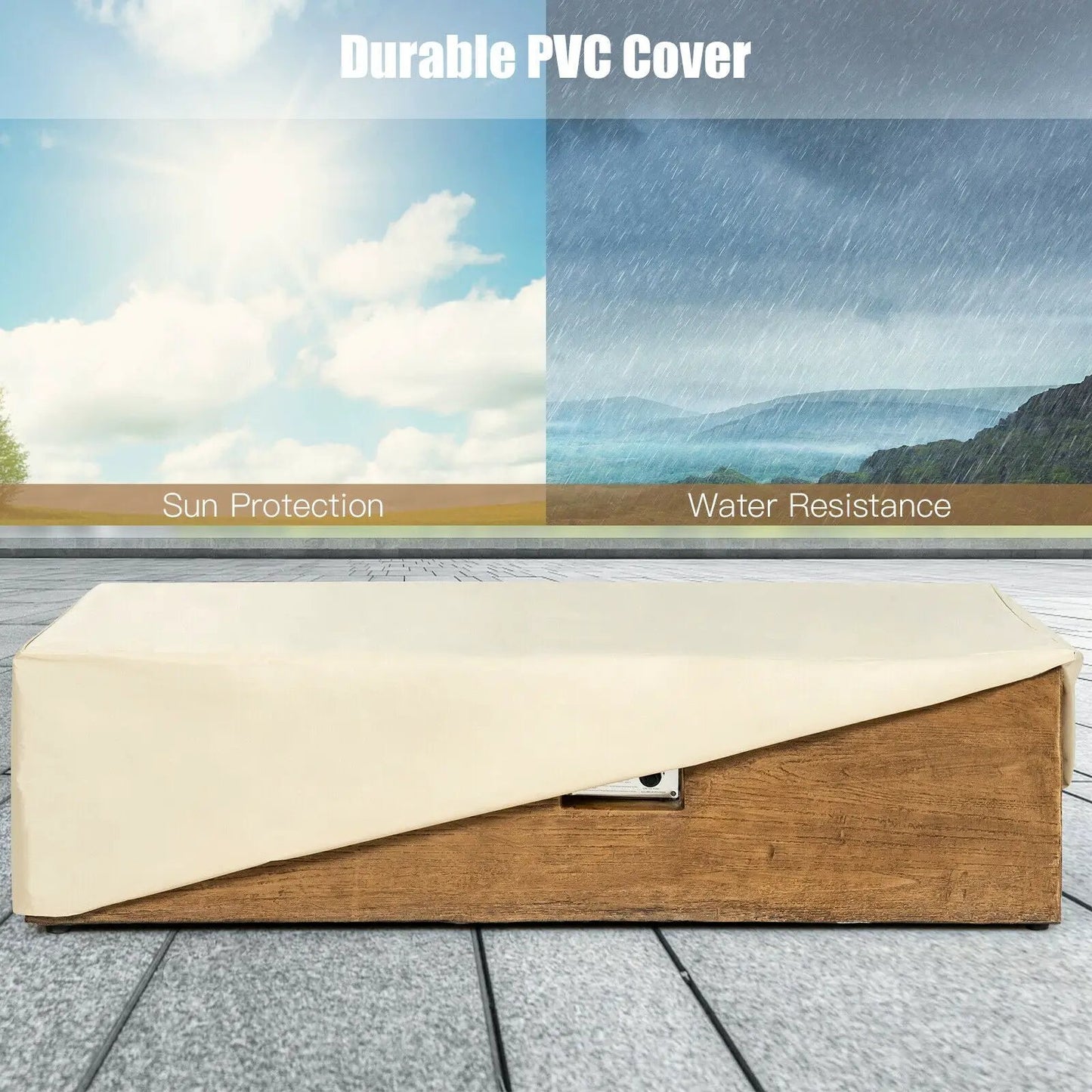 Durable PVC cover for rectangular beige outdoor table on Tampa Home & Garden Store