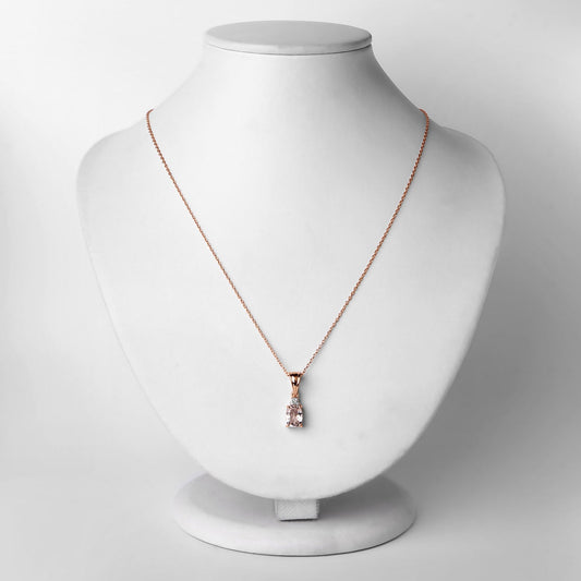 Rose gold pendant necklace with pink Morganite and white topaz set on a delicate chain on Tampa Home & Garden Store