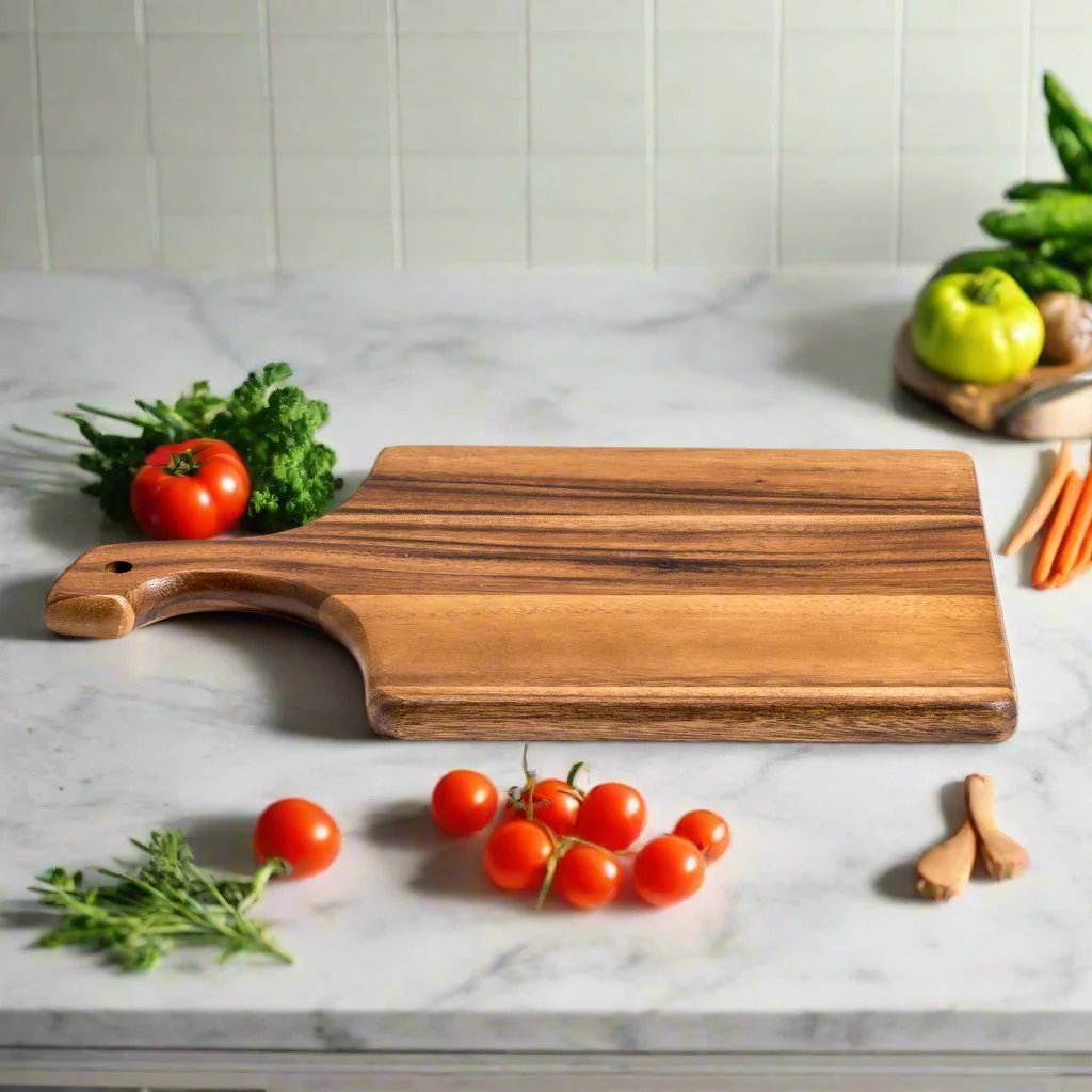 Kalmar Home acacia wood cutting and charcuterie board with handle, striped finish on Tampa Home & Garden Store