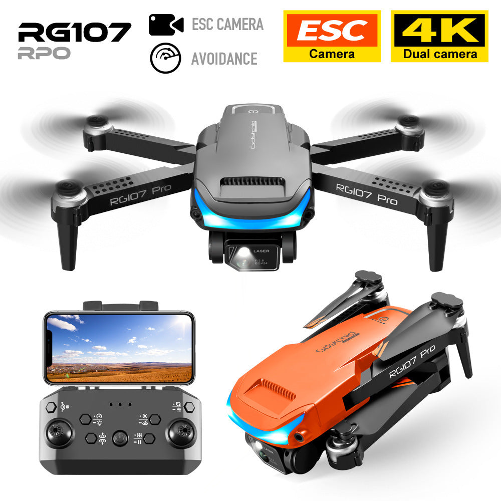 Obstacle Avoidance UAV RG107 Pro drone with 4K dual cameras, gray body, optical flow on Tampa Home & Garden Store