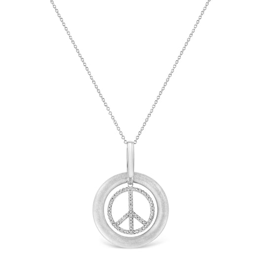 Sterling silver 18in necklace with matte finish dancing peace sign pendant and diamond accents on Tampa Home & Garden Store