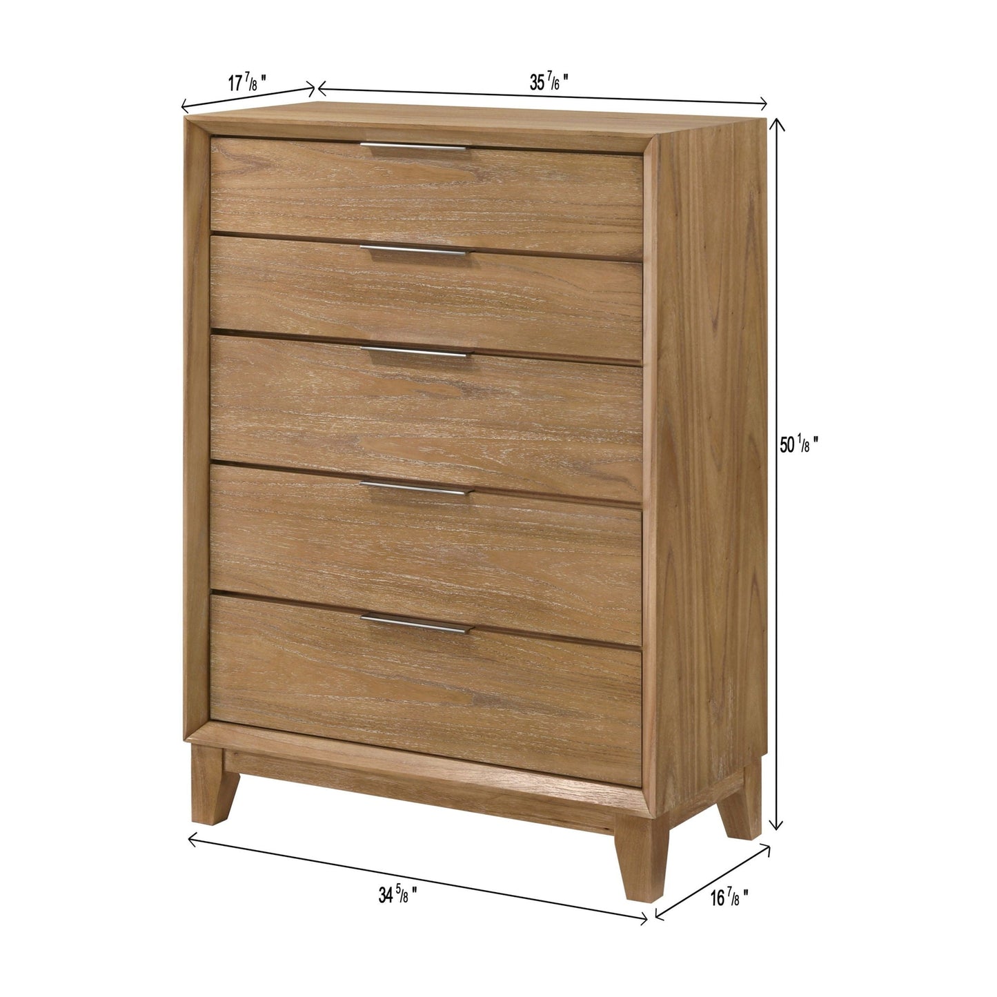 Natural Wood 5 Drawer Tall Chest for Bedroom