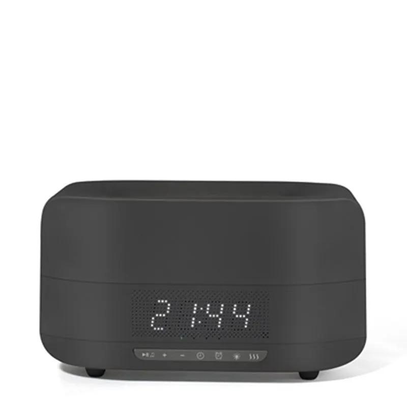 Flame humidifier with Bluetooth speaker and clock in dark gray compact body with LED display on Tampa Home & Garden Store