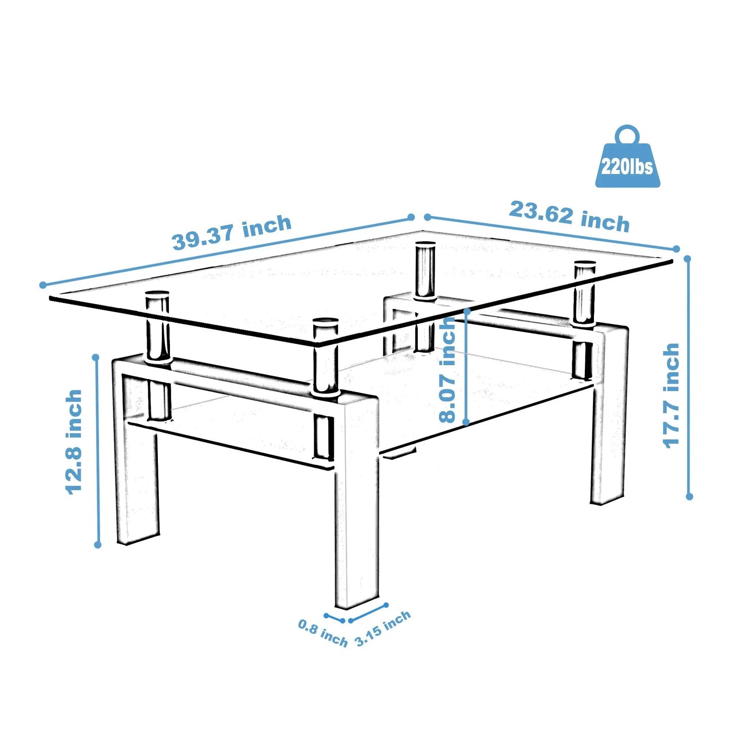 Mesa de centro rectangular de cristal negro, mesa de centro transparente, mesas auxiliares de centro modernas para sala de estar, muebles de sala de estar