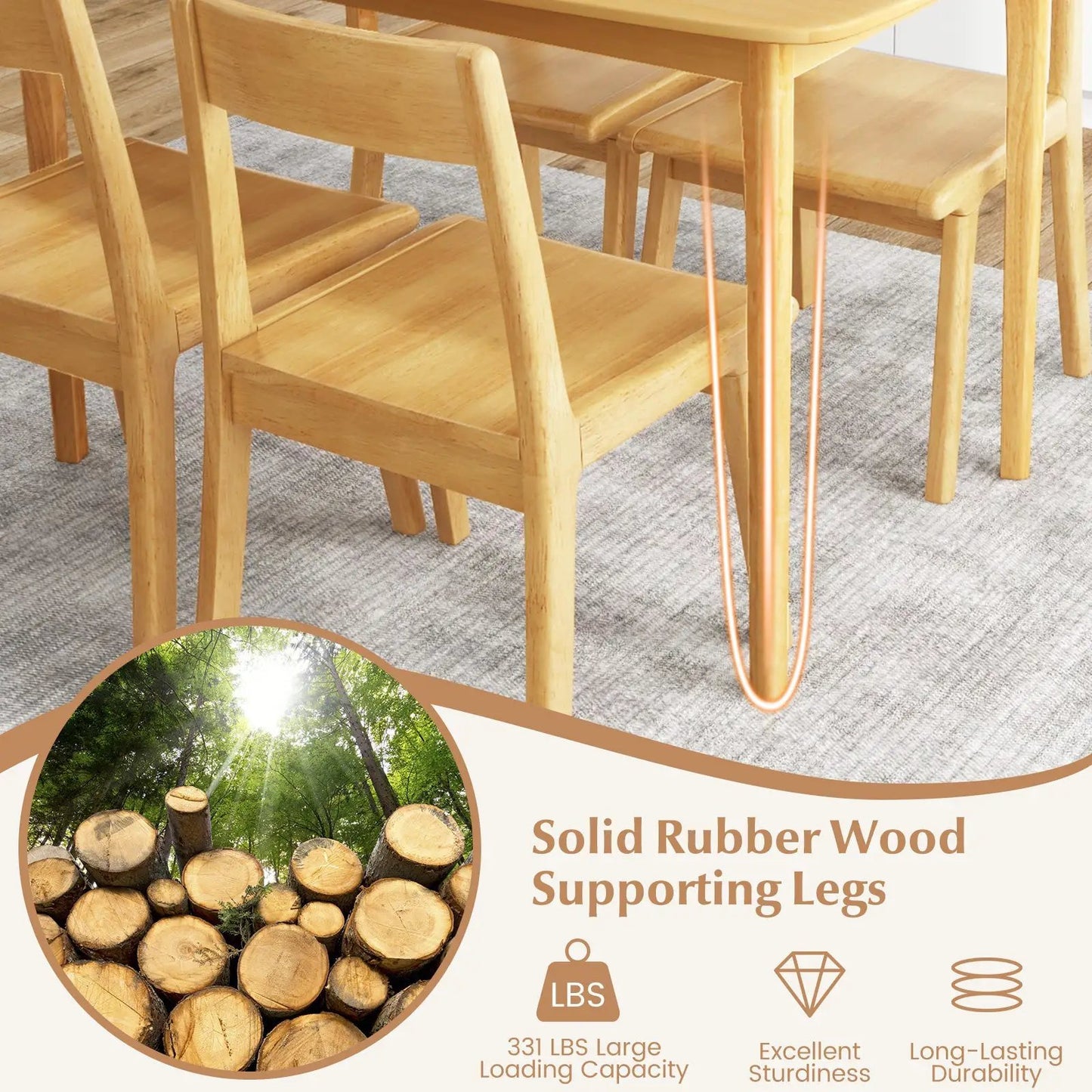 48 Inch Solid Wood Dining Table for Kitchen with natural finish and rubber wood legs on Tampa Home & Garden Store