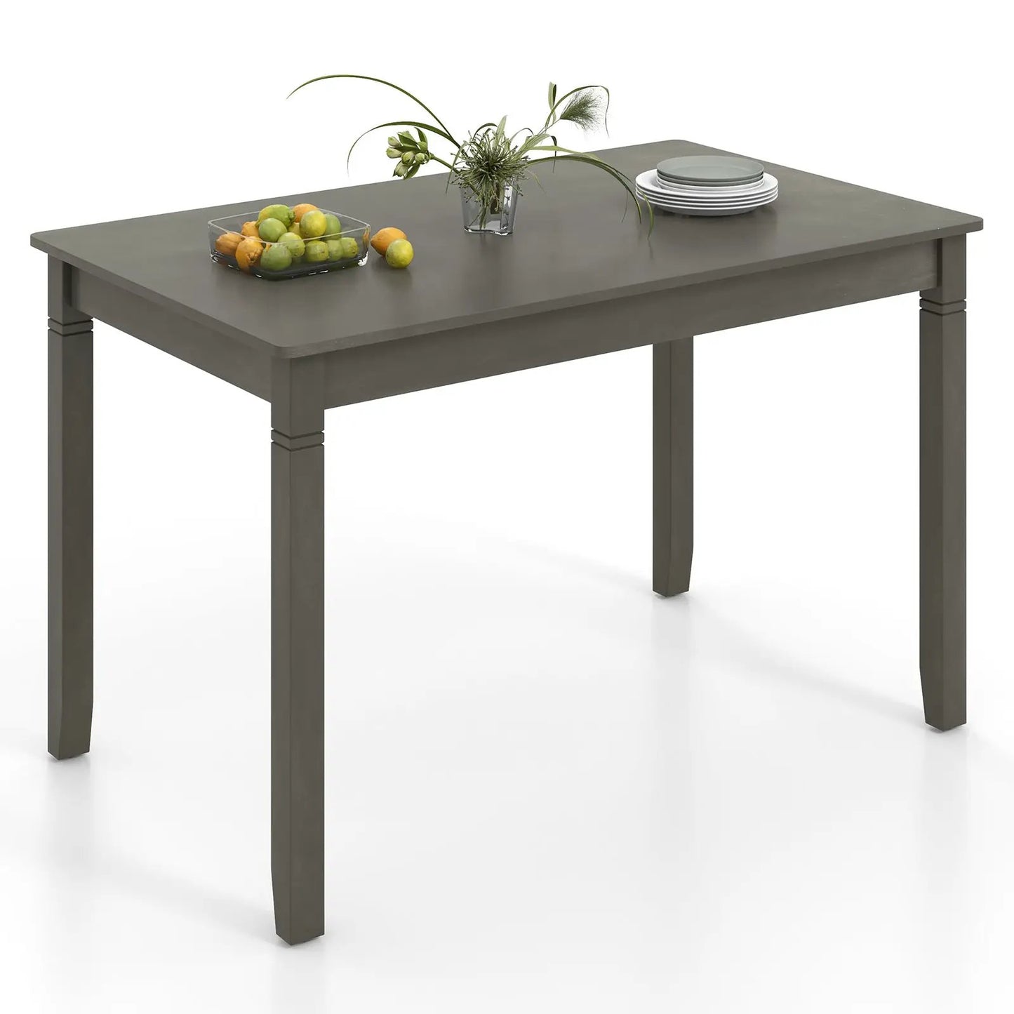 Gray 48-inch wooden dining table for four with four legs; fruit bowl and plate stack on Tampa Home & Garden Store