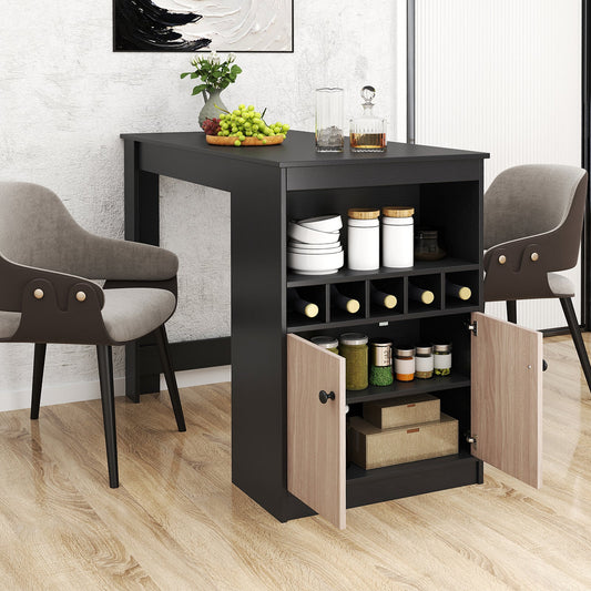 48 Inch Bar Table with Storage Cabinet and Wine Rack-Black - Tampa Home & Garden Store