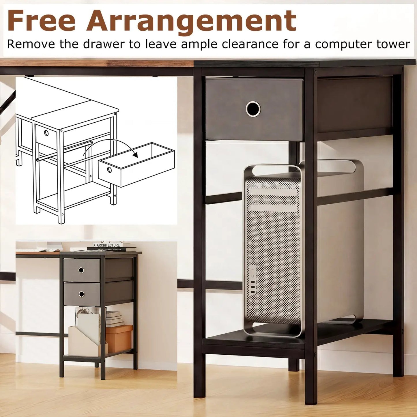 Industrial 48 inch desk with gray fabric drawer, black metal frame DirectDeals on Tampa Home & Garden Store