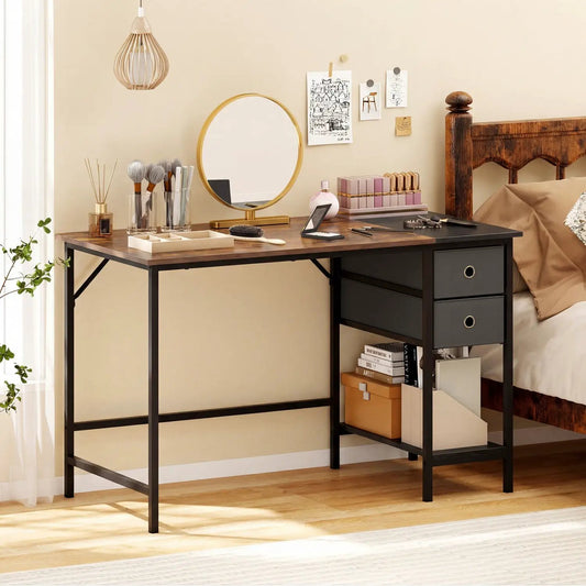 Industrial 48 Inch Desk with two Fabric Drawers wood top black metal frame DirectDeals on Tampa Home & Garden Store