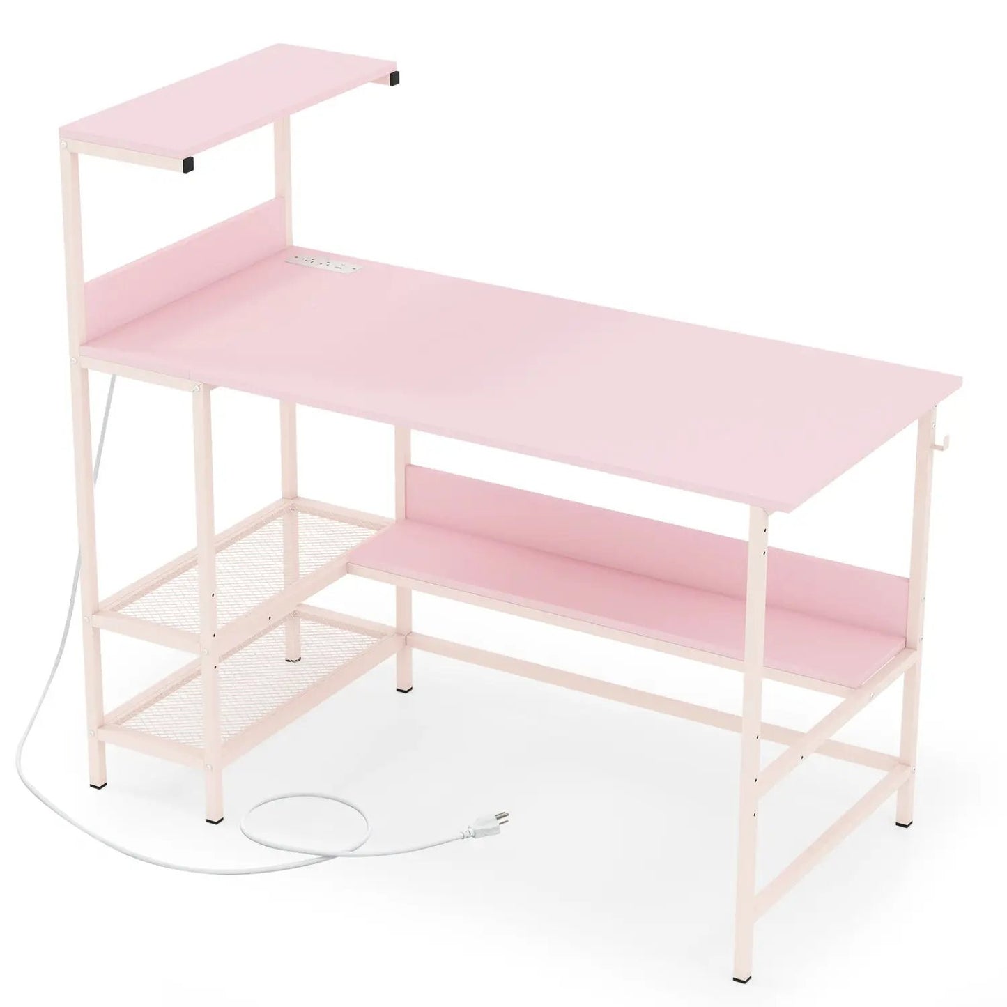 DirectDeals pink 48-inch computer desk with built-in outlets, upper shelf, and lower shelf on Tampa Home & Garden Store