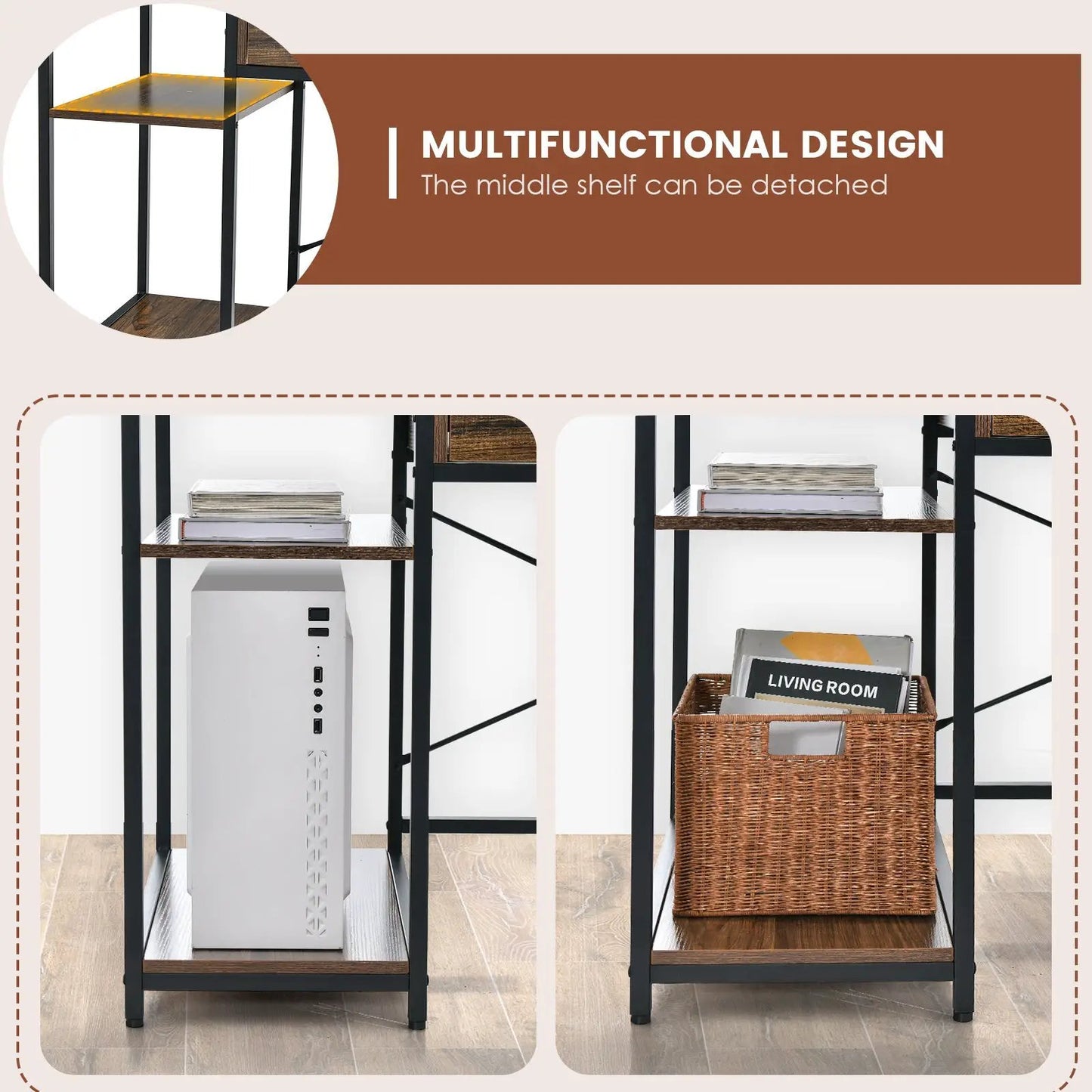 48 Inch Computer Desk with Monitor Stand Drawer and Shelves-Rustic Brown - Tampa Home & Garden Store