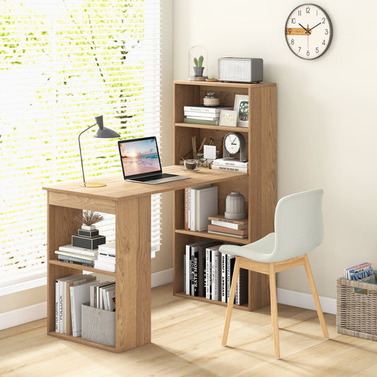 48 Inch Computer Desk with 4-Tier Bookcase and CPU Stand-Natural - Tampa Home & Garden Store