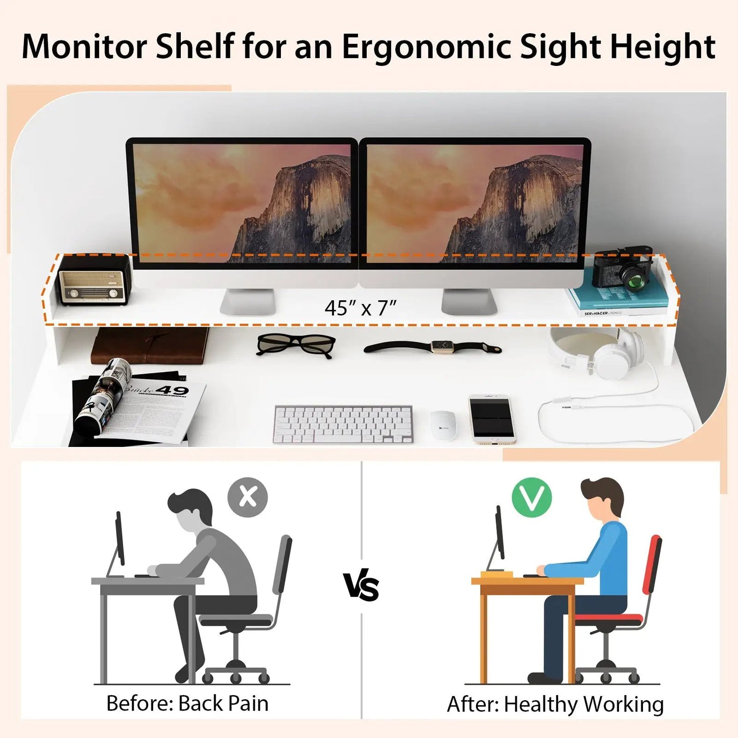 Computer Desk with Dual 3-Tier Bookshelf and Monitor Shelf-White - Tampa Home & Garden Store