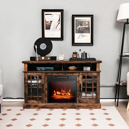 48-inch electric fireplace TV stand with cabinets in brown wood finish on Tampa Home & Garden Store