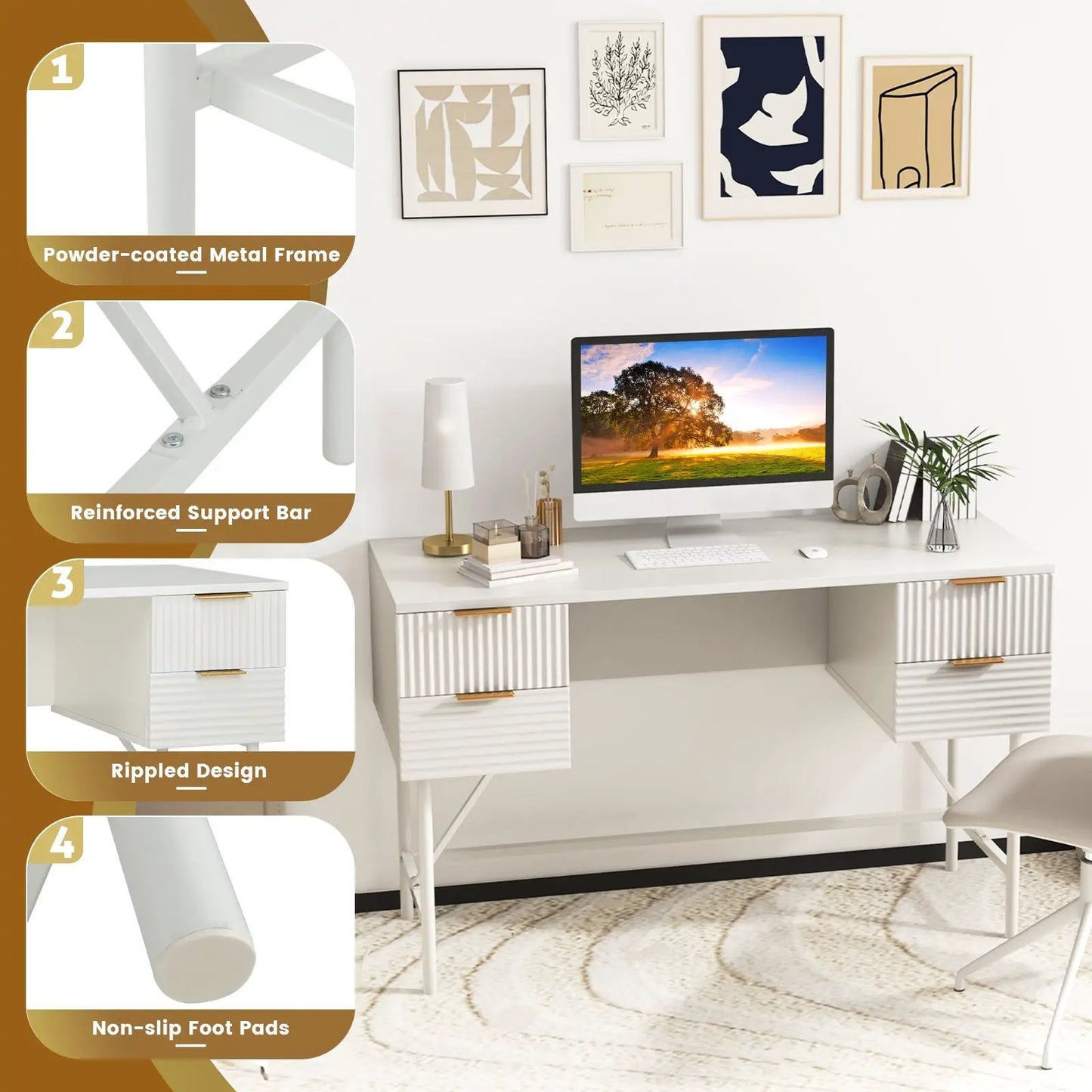 48 Inch Home Office Computer Desk with 4 Drawers-White - Tampa Home & Garden Store