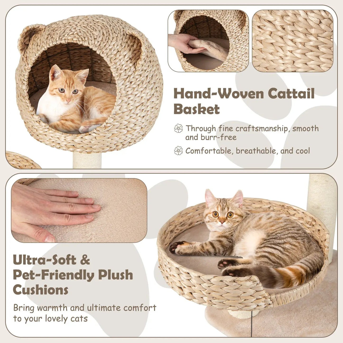 Hand-woven cat tail basket with orange tabby inside, natural rattan texture DirectDeals on Tampa Home & Garden Store