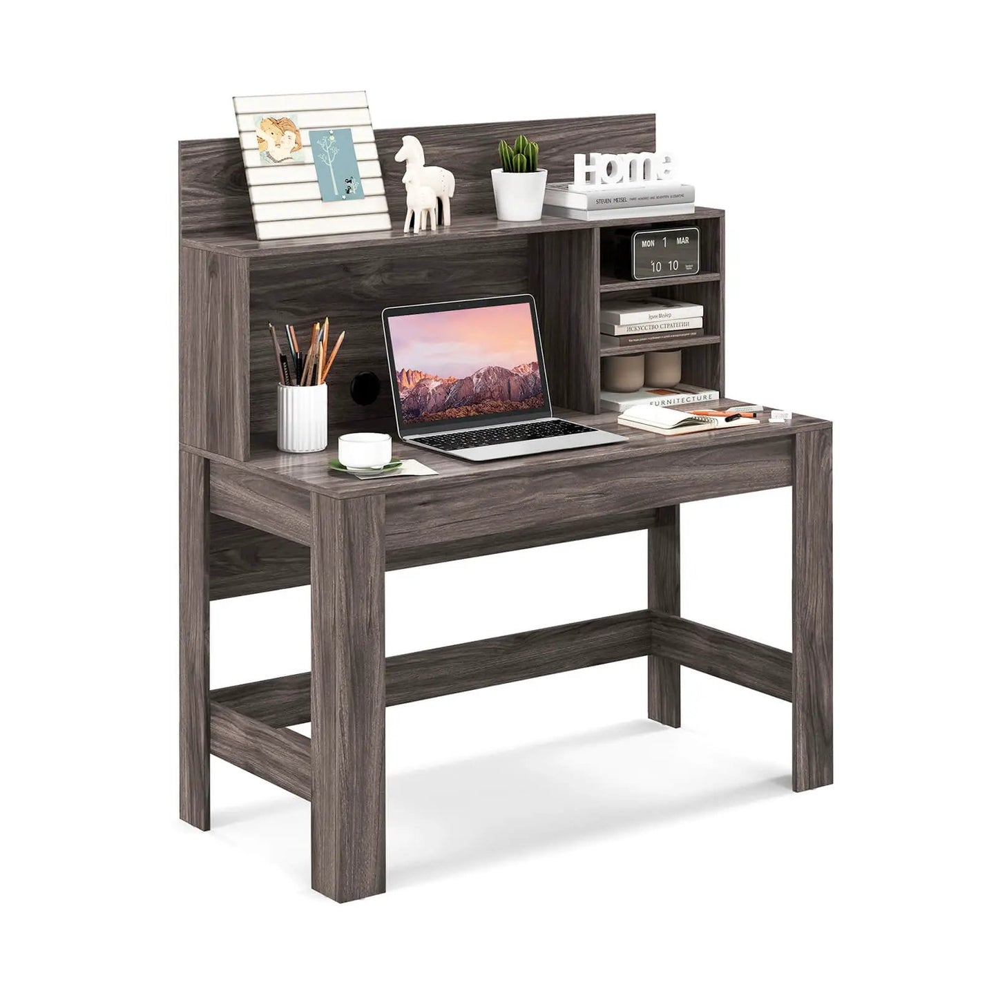 48 Inch Writing Desk with Cable Management dark wood finish with built-in shelf and laptop on Tampa Home & Garden Store