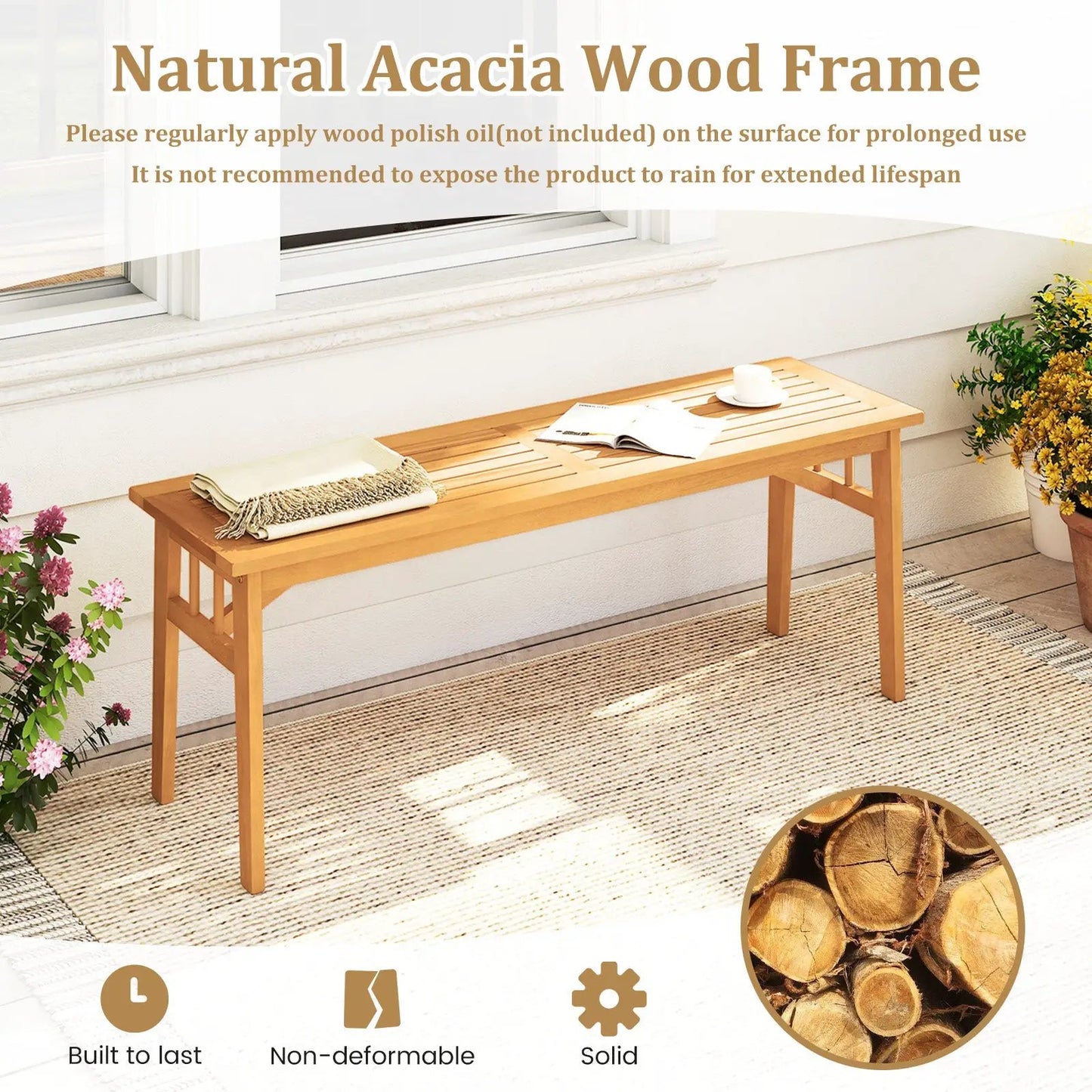 Acacia Wood Bench 48-Inch with Slat Seat, DirectDeals Dining Bench on Tampa Home & Garden Store